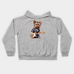 Yorkshire Terrier Playing Guitar Kids Hoodie